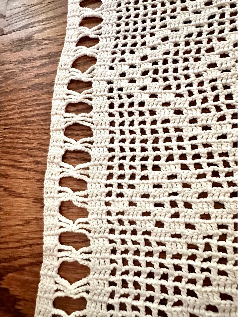 Vintage Handmade Filet Crochet Window Valance (or Cafe Curtain) 24” x 98”
